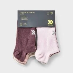 Women's Lightweight Everyday 10pk No Show Socks - All In Motion™ Assorted Color 4-10: Arch Support, Reinforced Heel/Toe