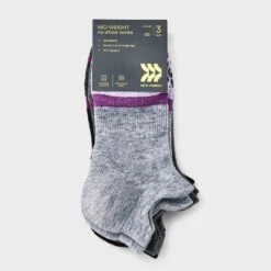 Women's 2pk Midweight Cushioned Wool Blend Double Tab Outdoor No Show Socks - All In Motion™ Gray/Black 4-10