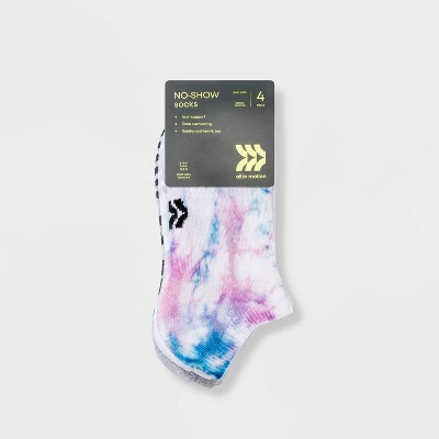 Women's Cushioned Tie-Dye 4pk No Show Athletic Socks - All In Motion™ 4-10