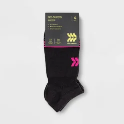Women's Active Mesh Striped Lightweight 4pk No Show Athletic Socks - All In Motion™ - Black 4-10