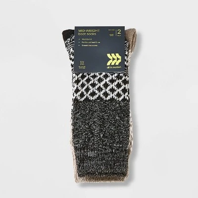 Men's Cable Knit Boot Socks - All In Motion™ Black/Oatmeal 6-12 3 Men's Cable Knit Boot Socks - All In Motion™ Black/Oatmeal 6-12