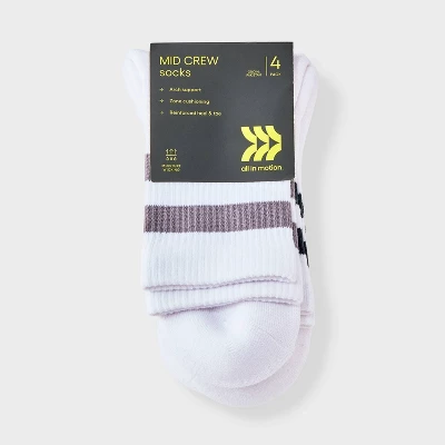 Women's Athletic Mix 4pk Midi Crew Socks - All In Motion™ White/Navy/Gray 3 Women's Athletic Mix 4pk Midi Crew Socks - All In Motion™ White/Navy/Gray