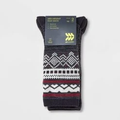 Men's Striped Fair Isle Boot Socks - All In Motion™ Red/Black 6-12