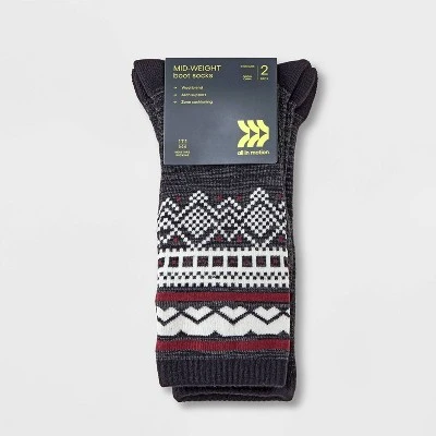 Men's Striped Fair Isle Boot Socks - All In Motion™ Red/Black 6-12 3 Men's Striped Fair Isle Boot Socks - All In Motion™ Red/Black 6-12