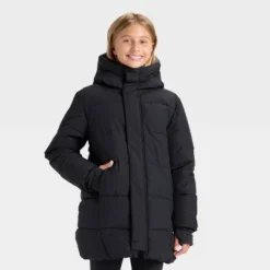 Girls' Hooded Puffer Jacket - All In Motion™ Black -All In Motion GUEST 862925ad 4a3c 4daa 8076 f64e989995d1
