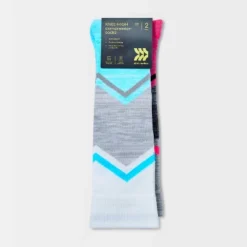 Women's Chevron Colorblock Compression 2pk Knee High Socks - All In Motion™ White/Gray 4-10: Moisture Wicking, Arch Support