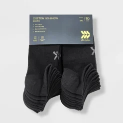 Women's Cushioned Active 10pk No Show Socks - All In Motion™ Black 4-10: Arch Support, Zone Cushioning