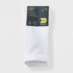 Women's Cushioned Foundation 6pk Athletic Crew Socks - All In Motion™ White 4-10: Recycled Polyester, Arch Support, Zone Cushioning