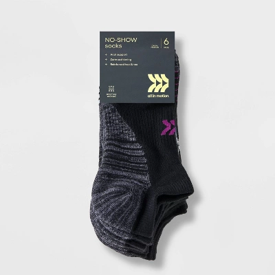 Women's 6pk Cushioned Performance Striped No Show Athletic Socks - All In Motion™ 4-10