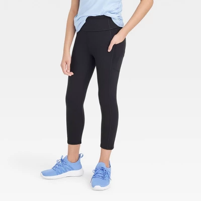 Girls' Pocket Cropped Leggings - All In Motion™ Black 5 Girls' Pocket Cropped Leggings - All In Motion™ Black - Image 3