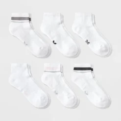 Women's Striped Cushioned 6pk Ankle Socks - All In Motion™ White/Pink 4-10: Arch Support, Knit Fabric -All In Motion GUEST dbd60d3d eff7 475a 998c 8494defc37d7