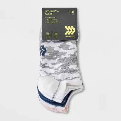 Women's Cushioned Camo Print 6pk No Show Athletic Socks - All In Motion™ Assorted Colors 4-10 3 Women's Cushioned Camo Print 6pk No Show Athletic Socks - All In Motion™ Assorted Colors 4-10
