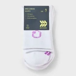 Women's Cushioned Pickleball 4pk Short Crew Socks - All In Motion™ White/Blue/Purple 4-10: Arch Support, Knit