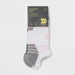 Women's Striped Cushioned 4pk No Show Athletic Socks - All In Motion™ - White/Pastels 4-10